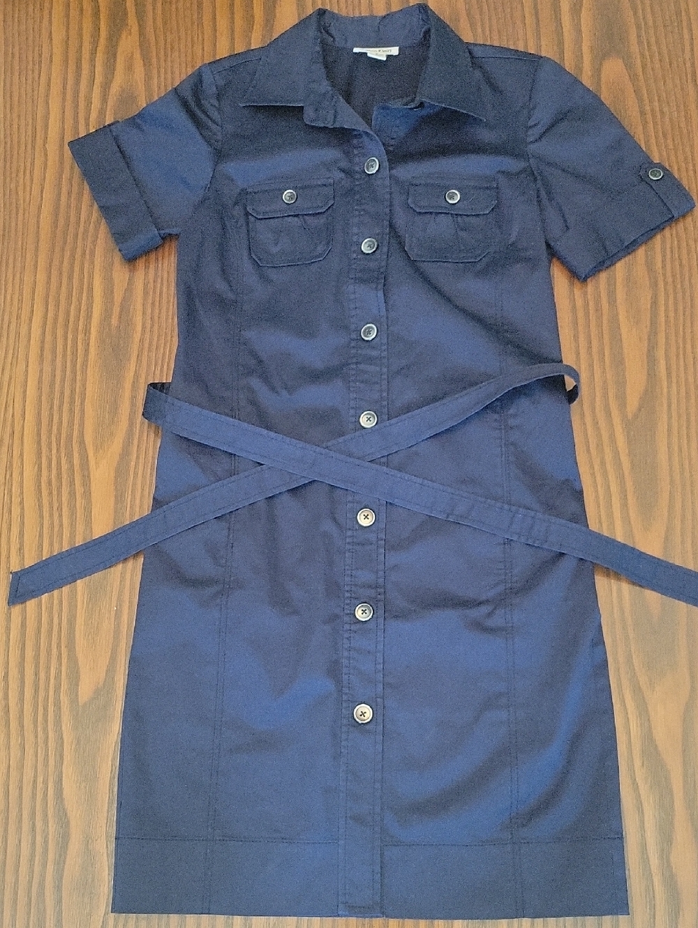 CALVIN KLEIN Navy Button-Front Belted Midi Shirt Dress | Size: 2